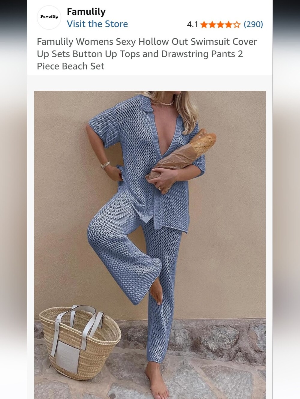 Famulily Greyish Blue Hollow Knit Two-Piece Cover-Up Set Sz M